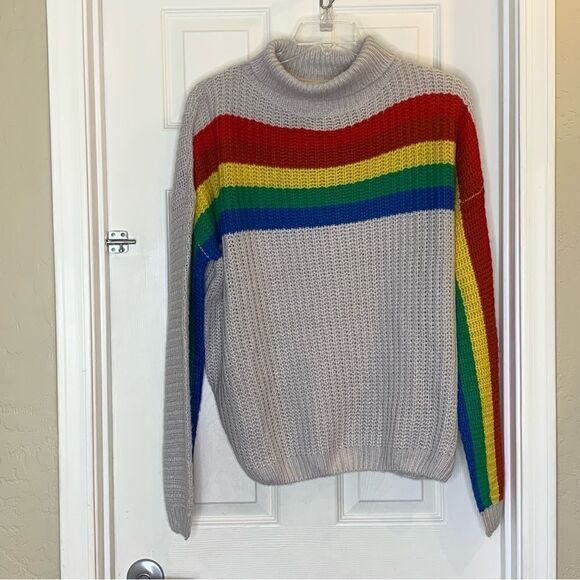 Fantastic Fawn Sweater Rainbow Stripe Sweater Size Large - Picture 1 of 10